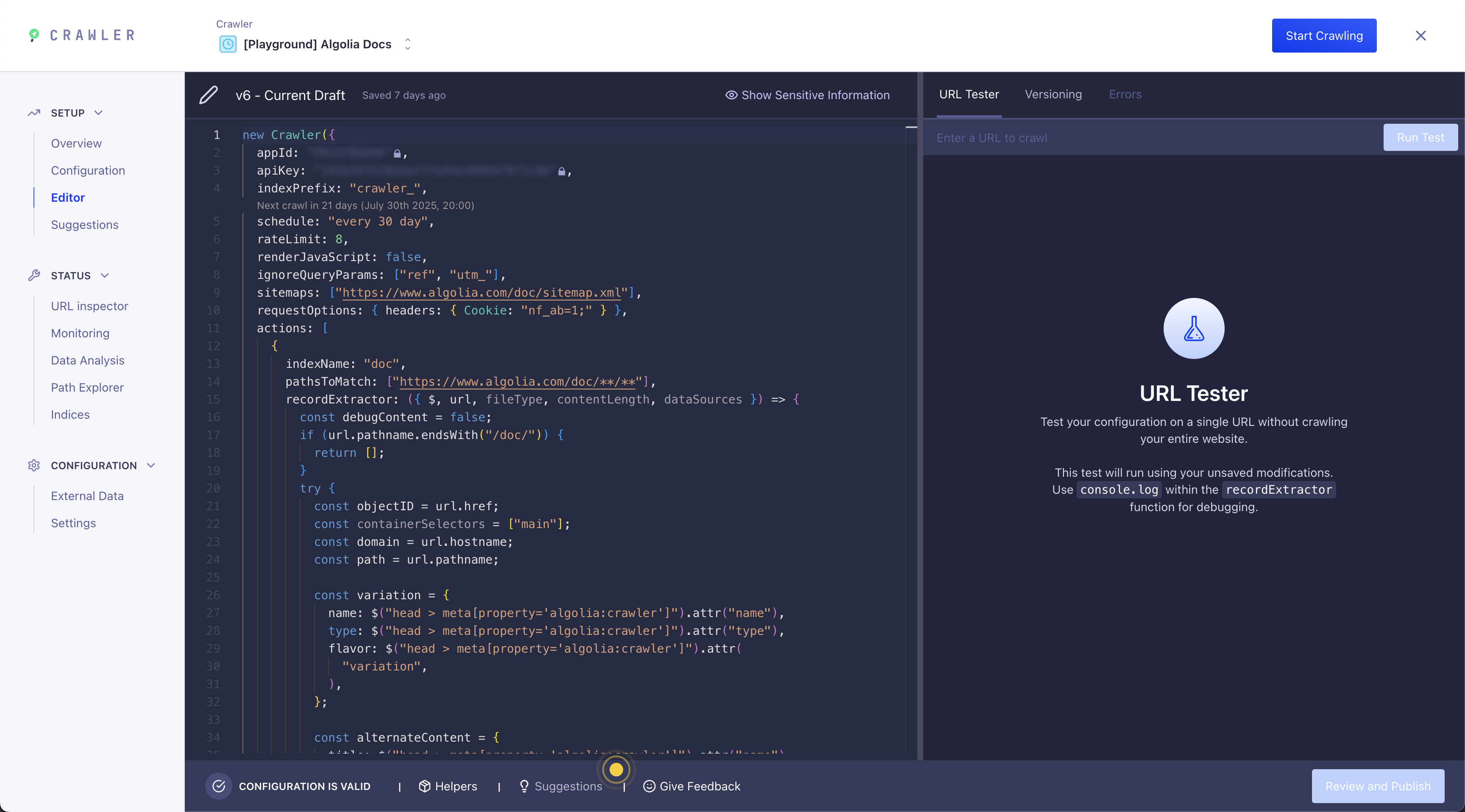 Algolia Crawler Visual UI Editor